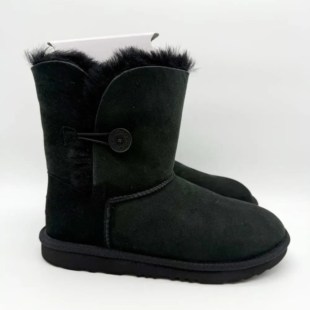 UGG Kids Bailey Button II Winter Boot US 6 EU 38 Black Sheepskin NIB